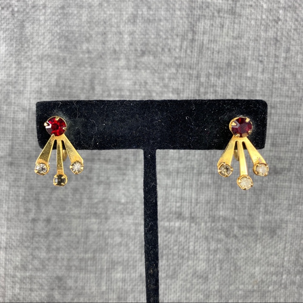 Bugbee & Niles Gold W/ Red & Clear Crystal Earring